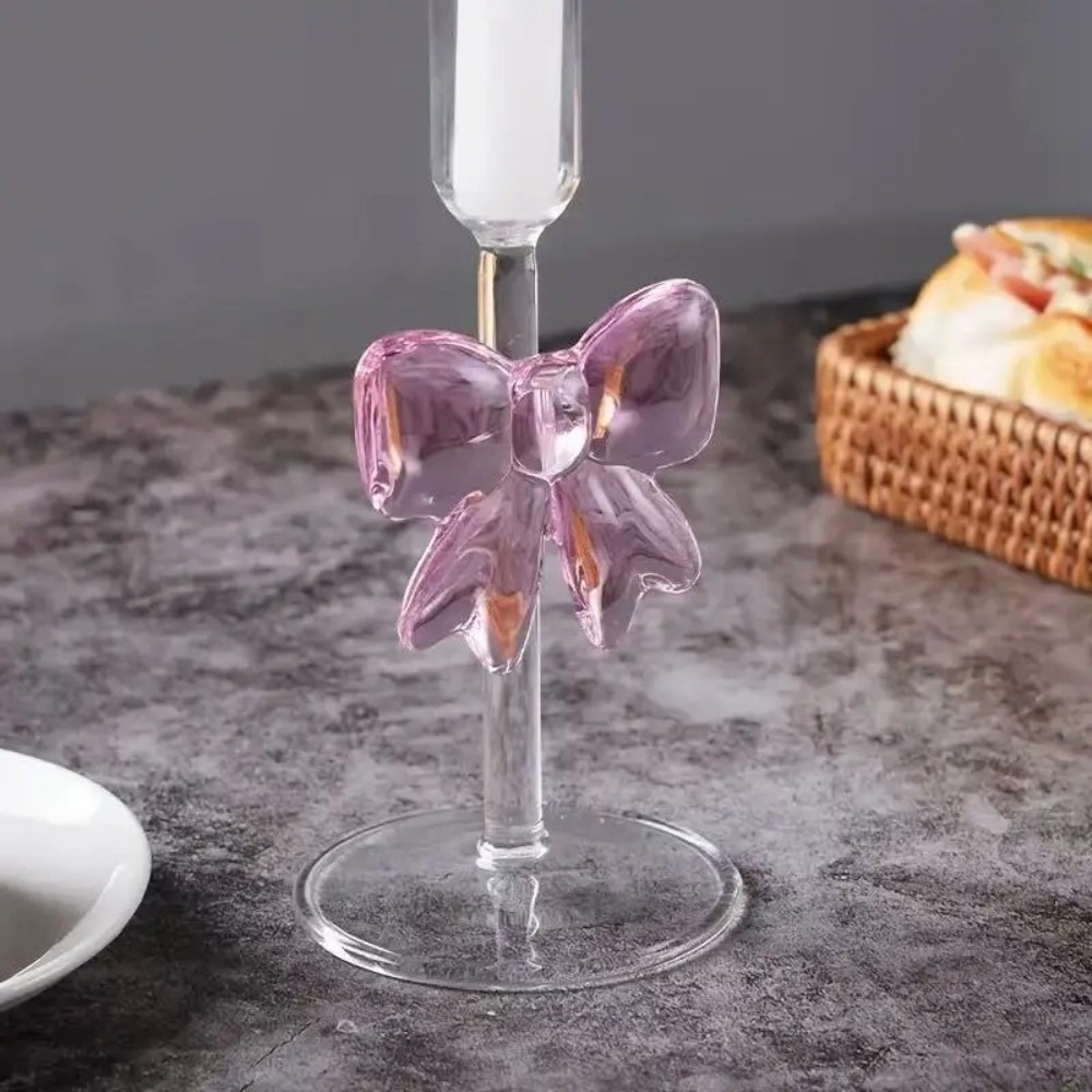 Candle Glass Supplies - Şeffaf Yaylı Mumluk Uzun Cam Parti